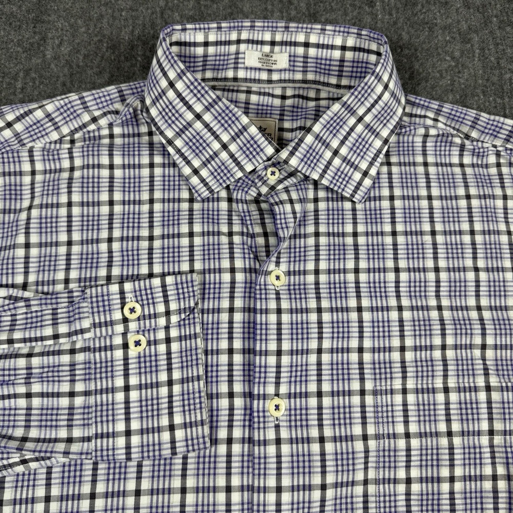 Peter Millar Men's Shirt Large Purple Plaid 100% Cotton Long Sleeve Button Up